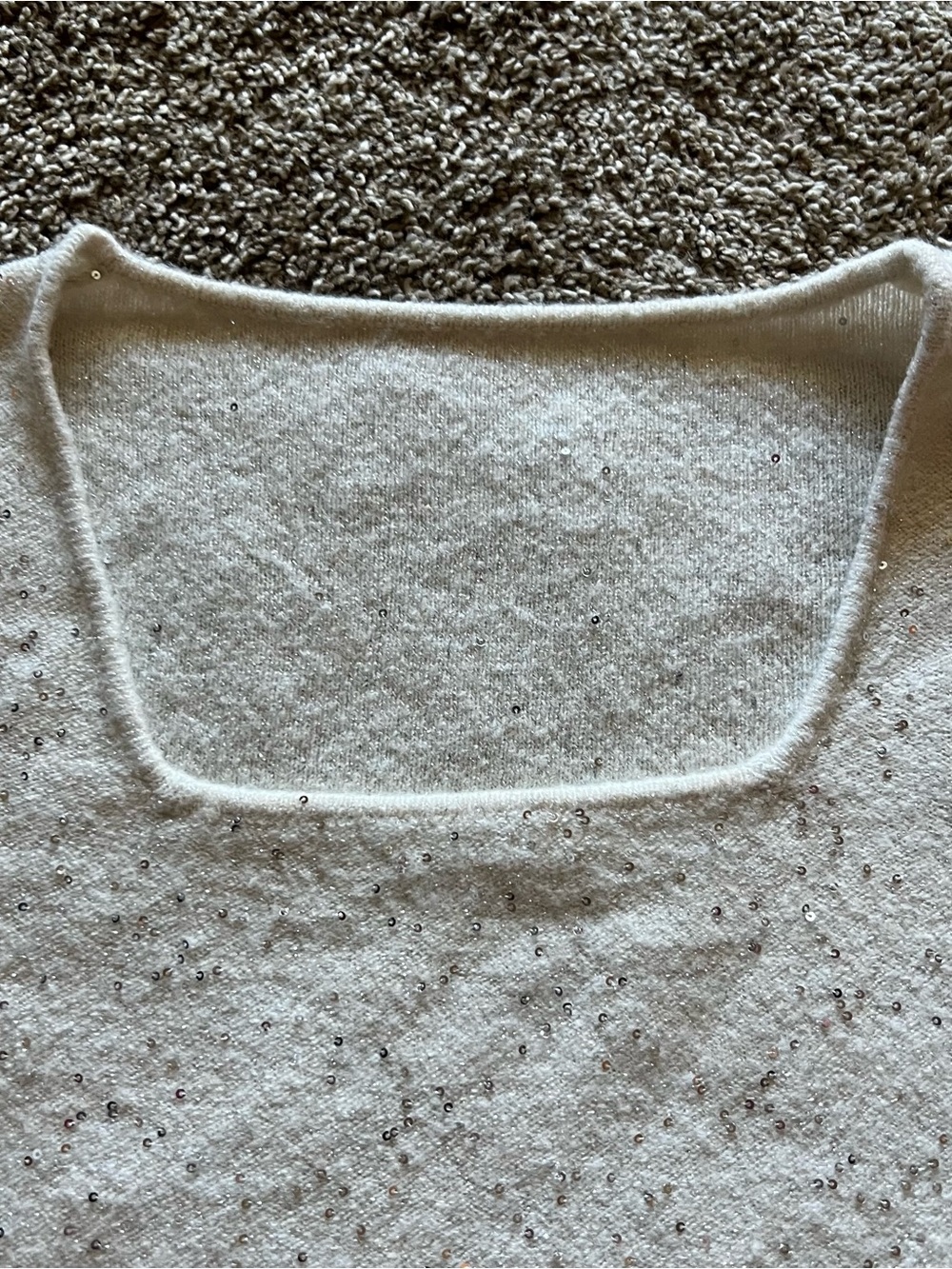 Square-Neck Sequin Knit Crop Sweater - Cream - Picture 3 of 8
